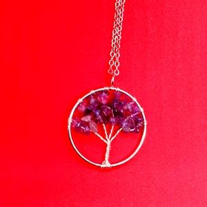 Amethyst Tree 🌳 of Life Pendant Silver Chain Necklace